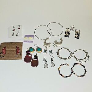Mixed Lot 12 Pairs Fashion Earrings Boho Holiday Novelty Artistic Hoops Studs